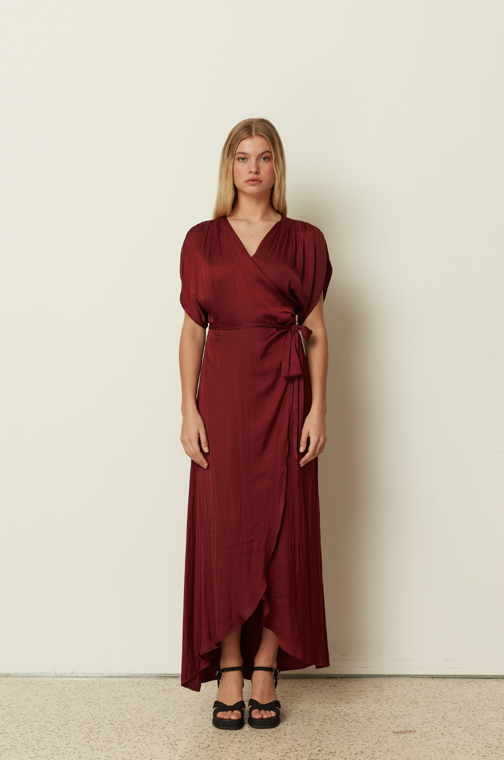 Satin Ruffled Wrapped Dress