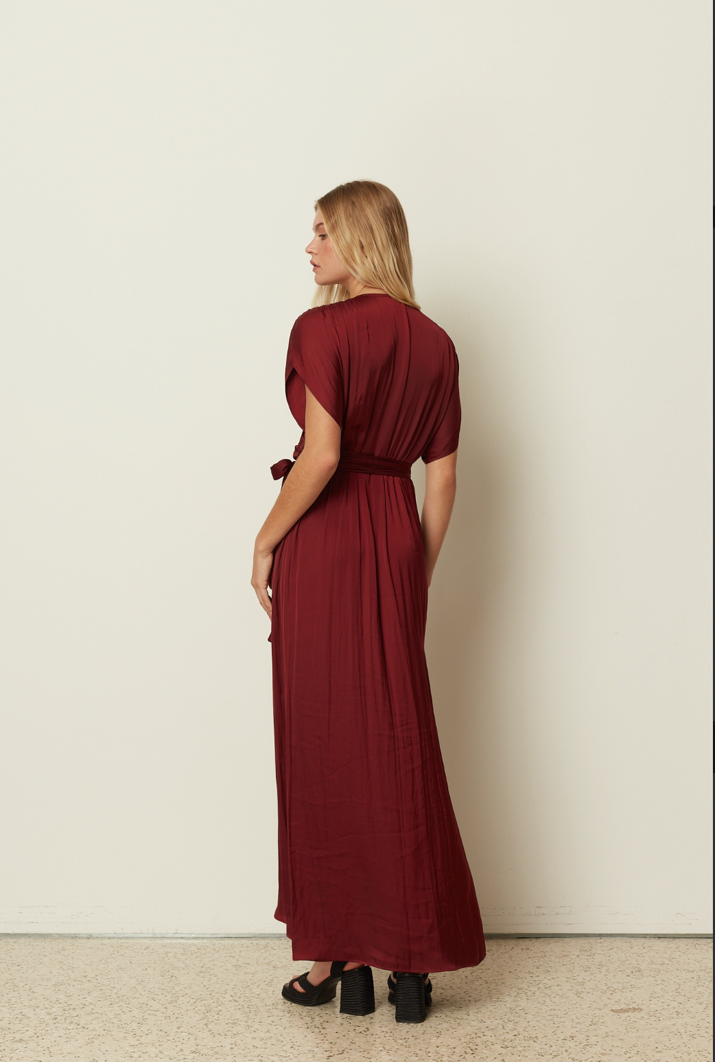 Satin Ruffled Wrapped Dress