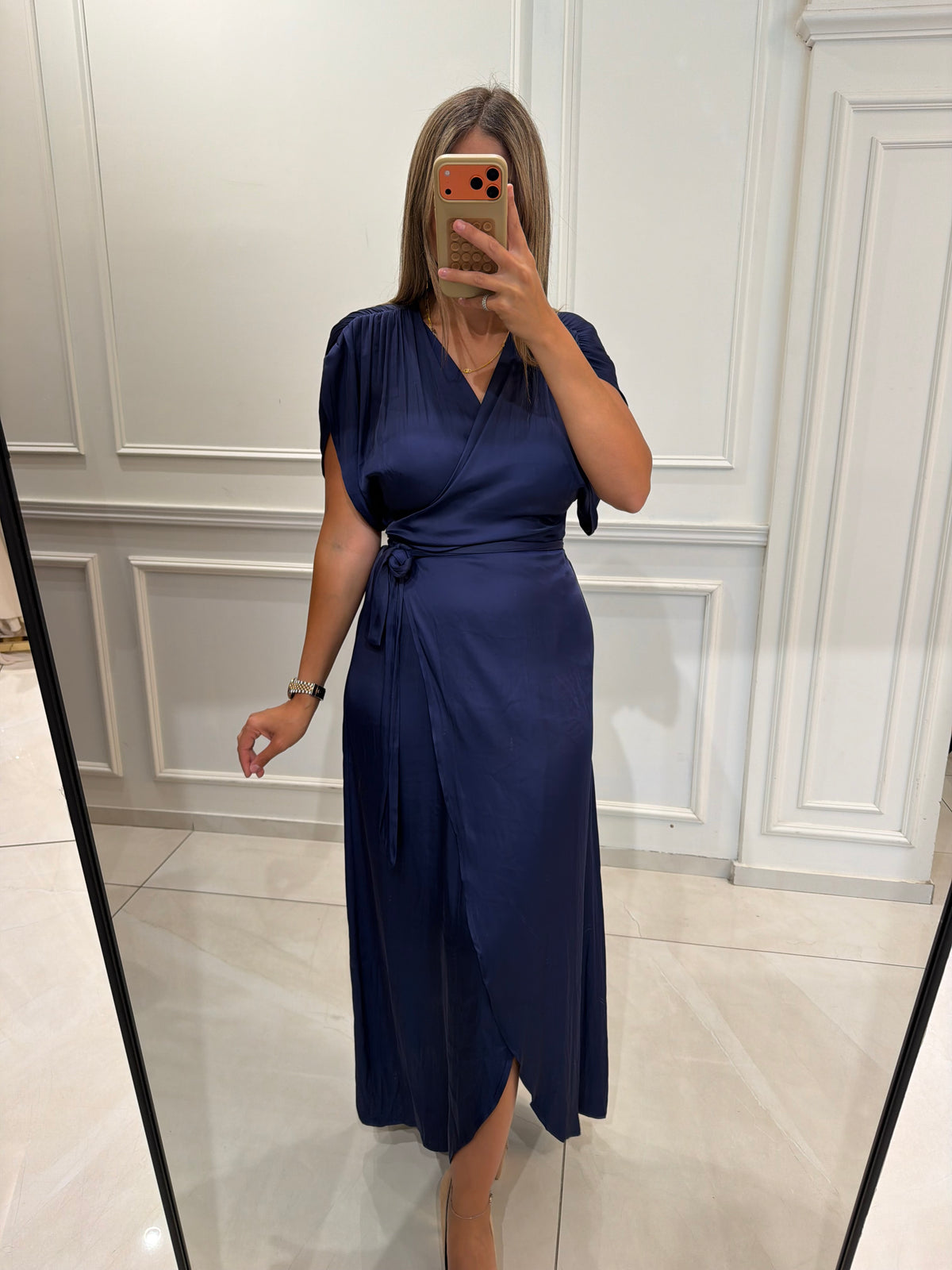 Satin Ruffled Wrapped Dress