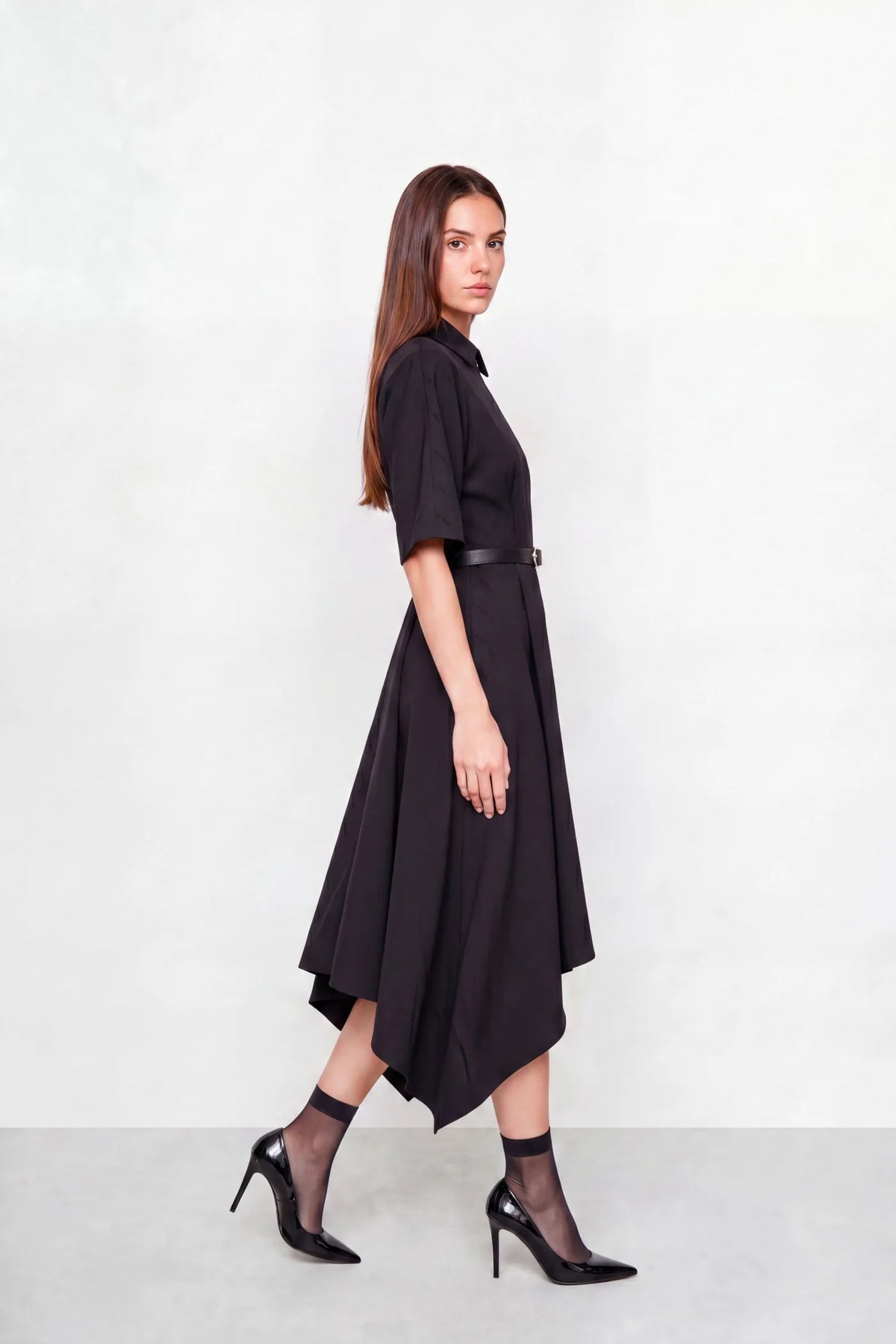 Dress with a collar & buckled belt