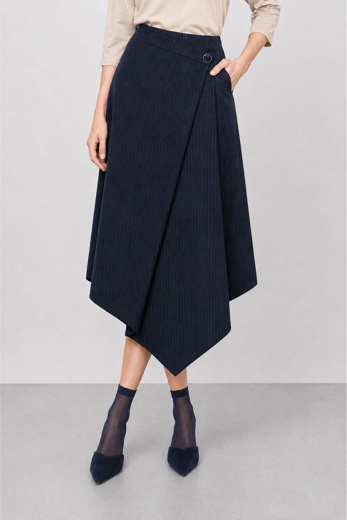 Midi wrap skirt with stripes