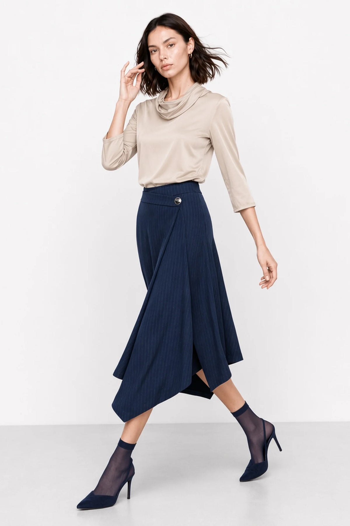 Midi wrap skirt with stripes