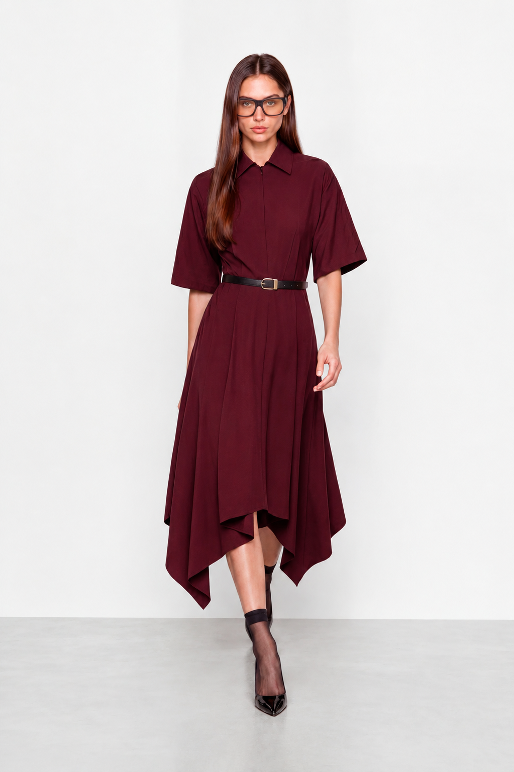 Dress with a collar & buckled belt