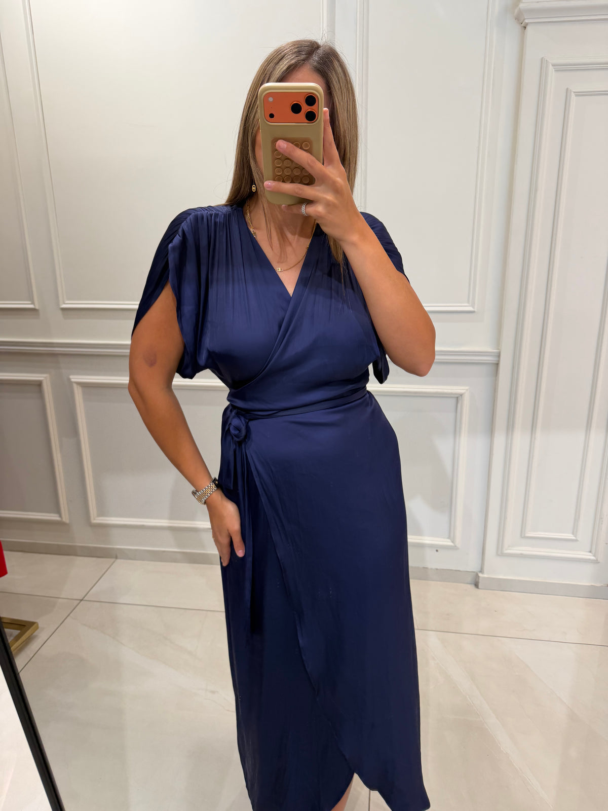 Satin Ruffled Wrapped Dress