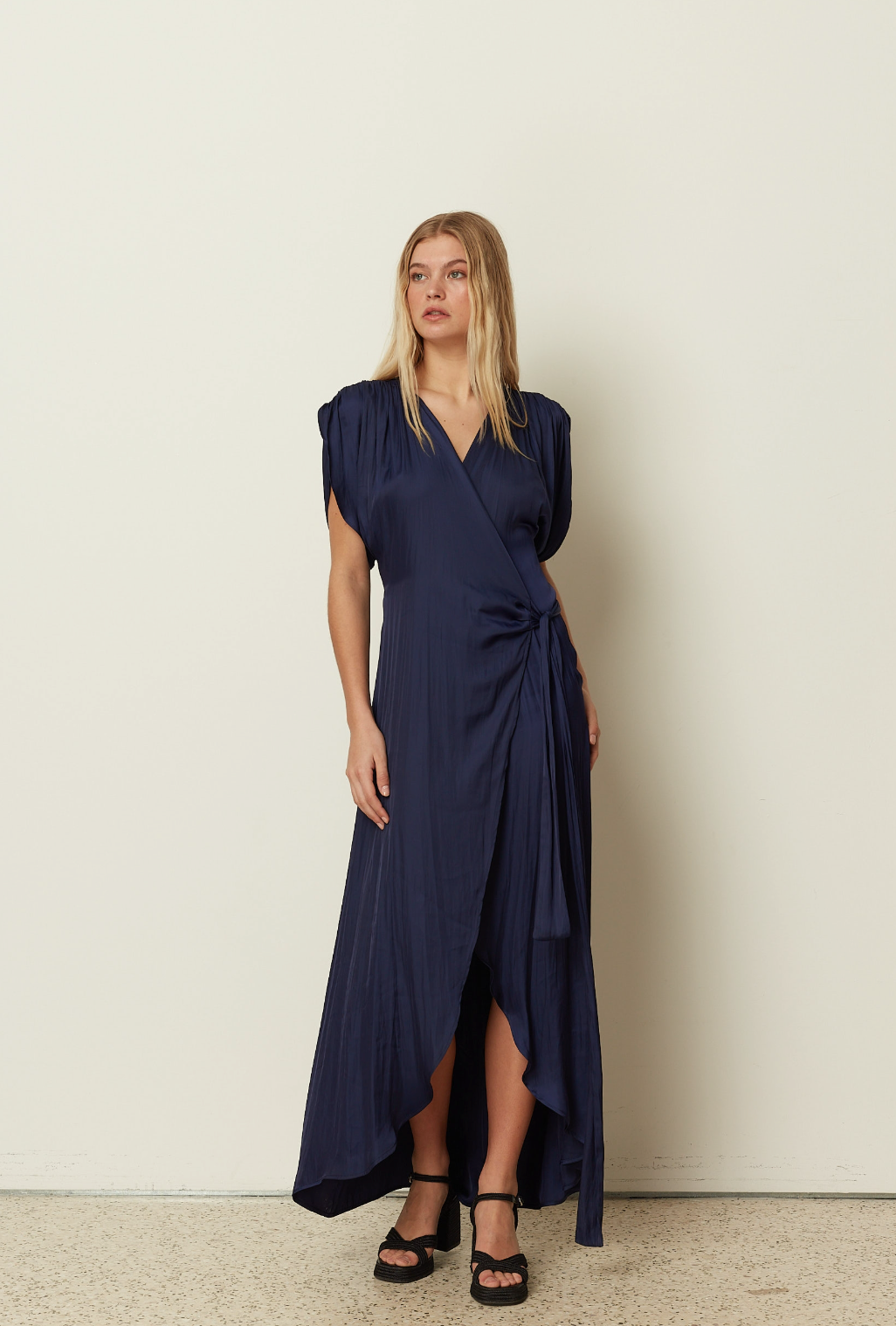 Satin Ruffled Wrapped Dress