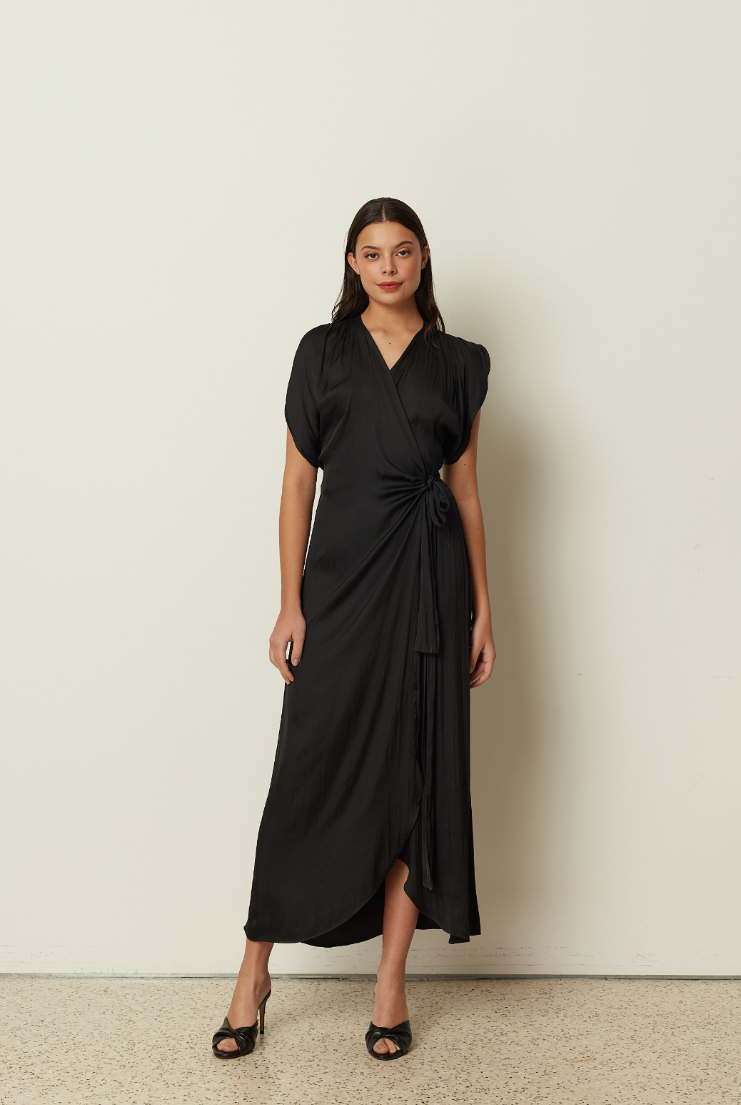 Satin Ruffled Wrapped Dress