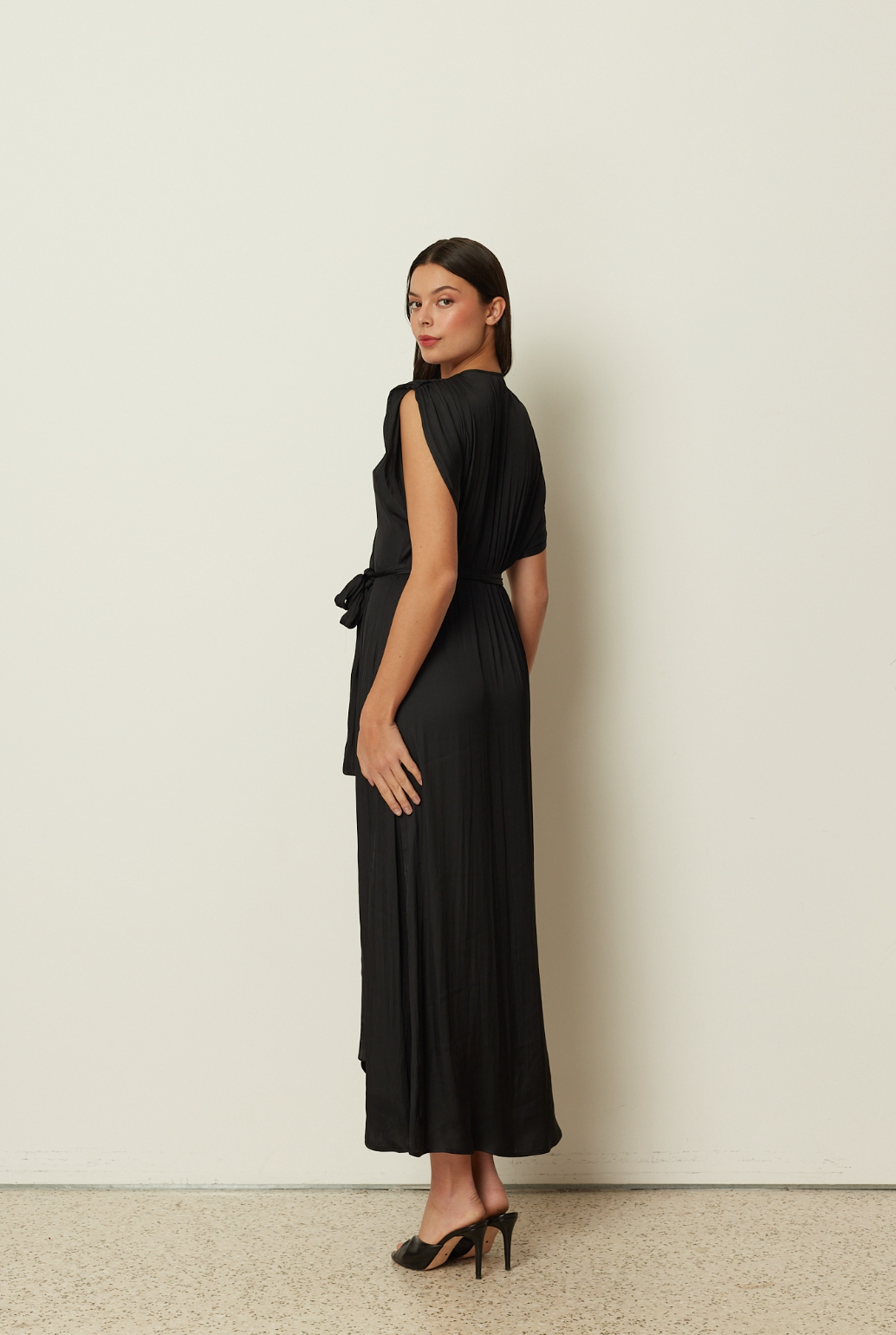 Satin Ruffled Wrapped Dress
