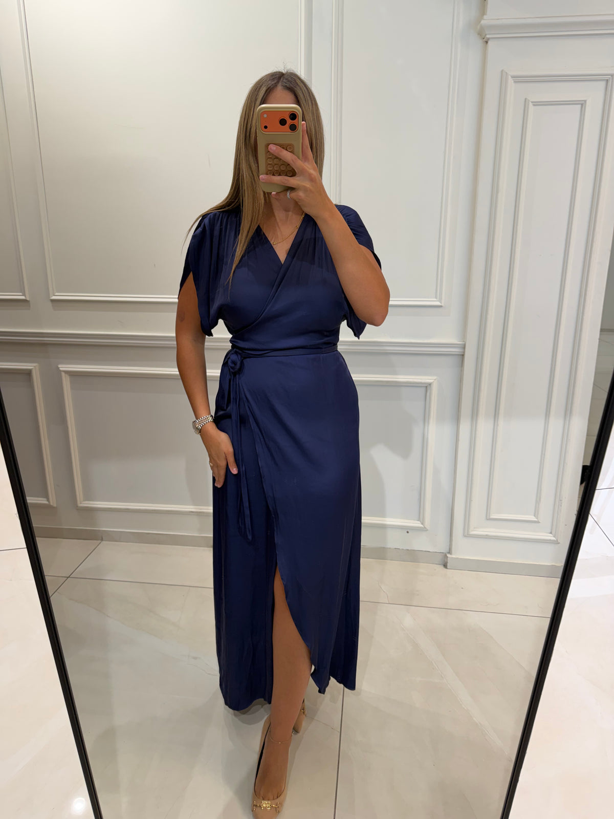 Satin Ruffled Wrapped Dress