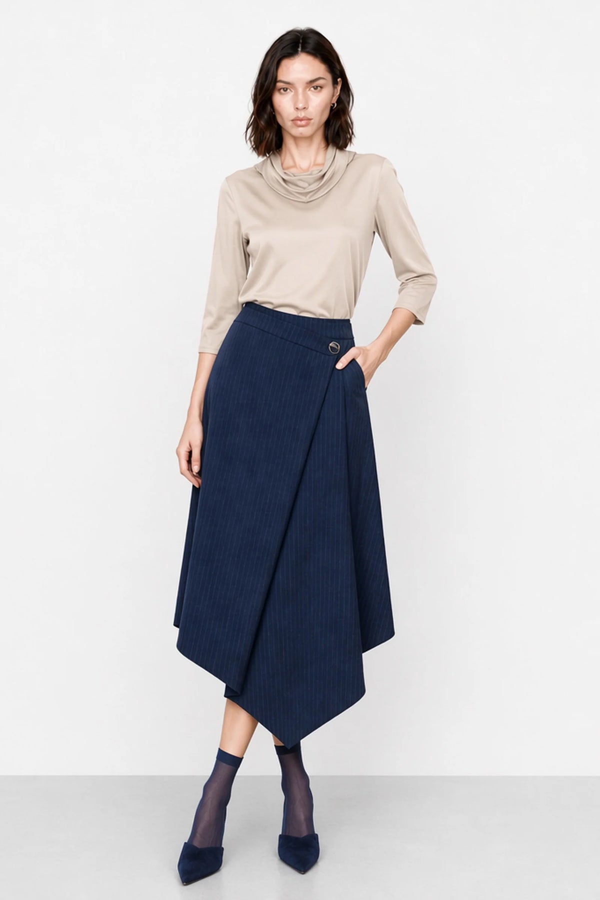 Midi wrap skirt with stripes