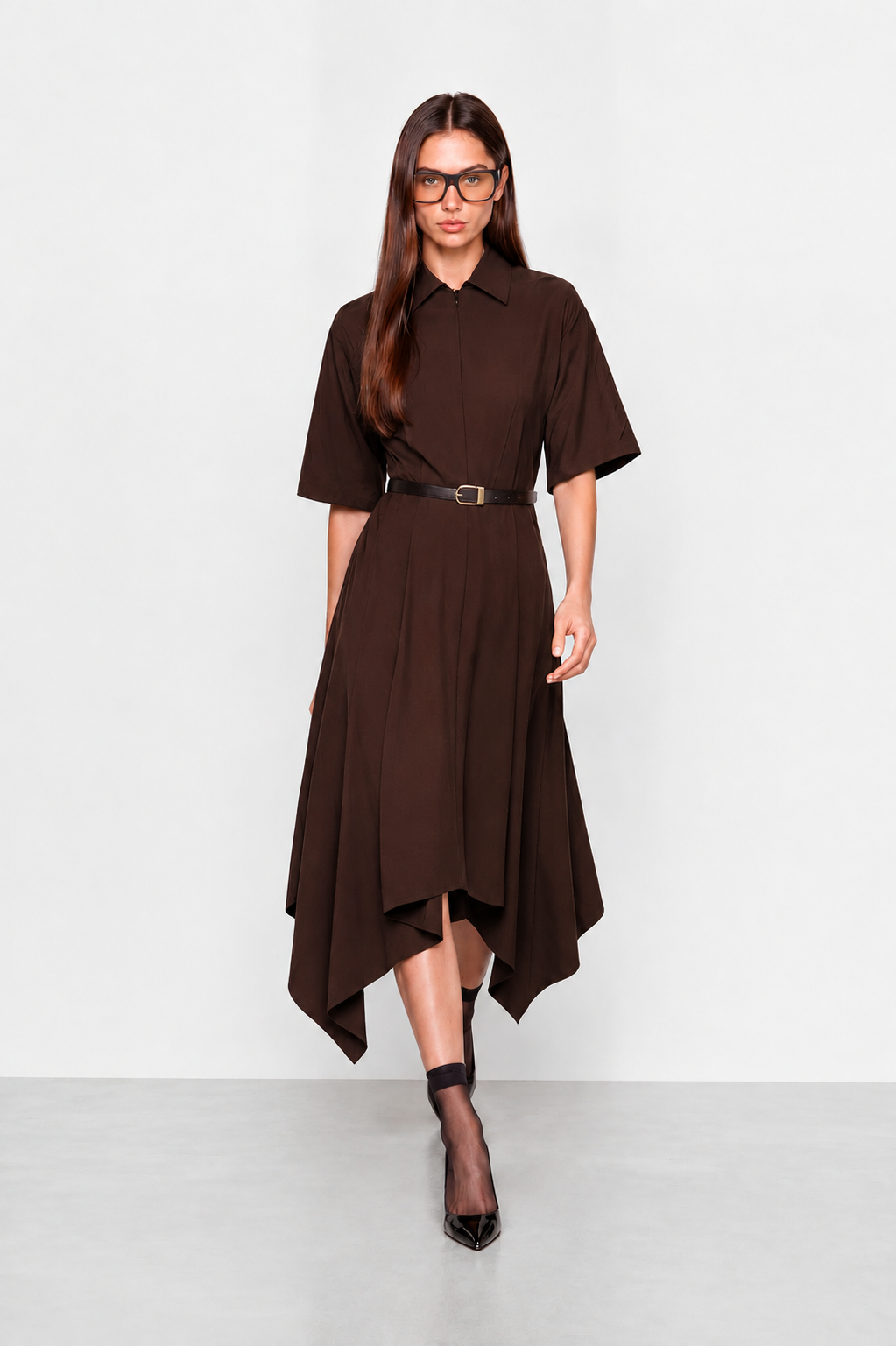 Dress with a collar & buckled belt