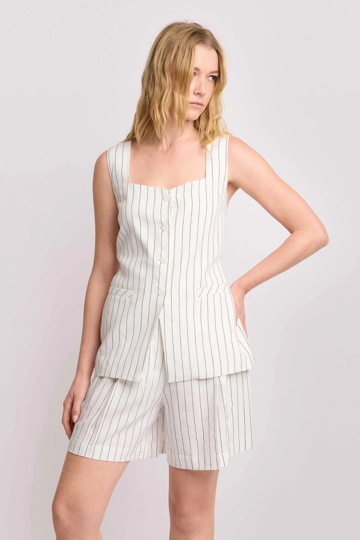 Striped vest and shorts suit